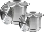 Aluminum Steamer Dual Piece Set, 28QT And 10QT, Silver. Fixed Price $102.30.