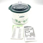 Vintage Rival Crock Pot 3120 Stoneware Slow Cooker White Green Ivy 2.5 Quart. Fixed Price $59.99.