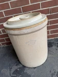 Antique 5 Gallon Blue Crown Stoneware Crock With Original Lid - Rare. Fixed Price $149.00.