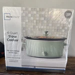 6 Quart Oval Slow Cooker, Green Sage Color, Glass Lid, Model # MS8400778514-08. Fixed Price $33.87.