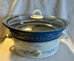 Rival Slow Cooker Qt Oval Crock Pot Vines Blue Stoneware SCE500 Cottage-core. Fixed Price $74.99.
