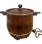 Vtg West Bend Grants Mid Century Mod Flower Brown Removable 6 Qt Stock Pot Clean. Fixed Price $52.49.