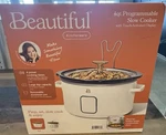 Beautiful 4 Qt Programmable Slow Cooker White, 3 Settings, Keep Warm, 150W. Fixed Price $54.99.