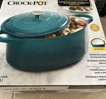 Crock-pot Artisan Enameled Cast Iron Braiser W/lid, 7 Quart, Green. Fixed Price $44.50.