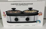 New Chefman Double Slowcooker & Buffet Server 2X1.25 Quart Removable Oval Crocks. Fixed Price $65.00.