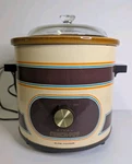 Vintage Rival Ceramic Crock-pot Slow Cooker Model 3100/2 3.5 Qt Brown Glass Lid. Fixed Price $27.00.
