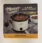Mason Craft & More 1.5 Qt Slow Cooker Crock Pot White Prep Relax SA-A1605. Fixed Price $10.00.