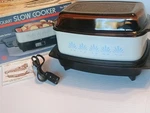 Vtg West Bend Slow Cooker Griddle 4 Qt Non Stick Glass Lid Floral White Pattern. Fixed Price $49.95.
