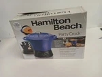 New Hamilton Beach Party Crock Set 1.5 Qt Blue Porcelain Enameled Cast Iron (vc). Fixed Price $40.00.