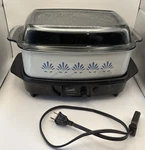 Vtg West Bend Slow Cooker Griddle 4 Qt Non Stick Glass Lid Floral White Pattern. Fixed Price $34.99.
