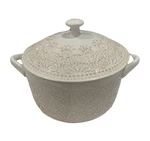 The Pioneer Woman 1QT. Casserole Dish & Lid Embossed Lace Pattern Handles. Fixed Price $18.00.