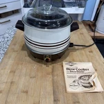Vtg West Bend Lazy Day 4 Qt Slow Cooker Round Brown Stripe Glass Lid Tested *. Fixed Price $28.00.