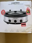 New Chefman Triple Slow Cooker & Buffet Server. Fixed Price $50.00.