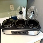 Sunvivi Slow Cooker, Triple Buffet Server 3 Pot Food Warmer. Fixed Price $40.24.