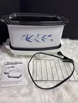 Vintage West Bend Blue Bamboo Pattern 6QT Slow Cooker Hot Plate Pot & Glass Lid. Fixed Price $49.99.