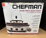 Chefman Round Triple Slow Cooker & Buffet Server 3 - 1.5 Quart Oval Crocks. Fixed Price $40.00.