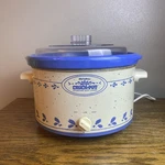 Vtg Rival Qt Crock Pot Slow Cooker Blue Cottage Country Stoneware W/ Lid 3355. Fixed Price $49.99.