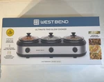 West Bend Triple Slow Cooker, 3X 2.5QT, Stainless/black. Fixed Price $34.99.