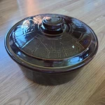 Vintage Brown Glazed Stoneware Covered Casserole Dish Usa Pottery Crock Lid 70S. Fixed Price $19.25.