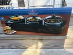 Nostalgia 1.5-QUART 3 Station Slow Cooker Buffet Model TSC150BLKSS. Fixed Price $60.00.