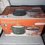 Beautiful Qt Slow Cooker Set, 2-PACK, Thyme Green And White By Drew Barrymore. Fixed Price $60.00.
