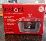 Instant Gourmet Qt Precision Electric Dutch Oven 5-IN-1 Cast Iron Red 6226685. Fixed Price $100.00.