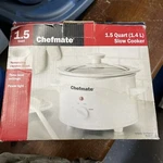 New Genuine Chefmate (SC-15) 1.5 Quart Round White Slow Cooker W/ Lid. Fixed Price $31.00.