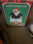 Santa Candy Jar Resin Figurine Glass Christmas Holiday Decor W/ Box. Fixed Price $19.00.