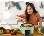 4.5 Qt Programmable Slow Cooker, Presets, Keep Warm, Serves 3-5, Green. Fixed Price $46.18.