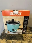Imusa Small Slow Cooker 1.5 Qt, 3 Heat Settings, Removable Quarts, Teal. Fixed Price $20.00.