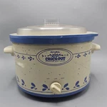 Vintage Rival 5 Qt Crock Pot Slow Cooker Blue Cottage Country Stoneware W/ Lid. Fixed Price $39.99.