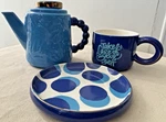 Tabitha Brown Target 28 Oz Blue Ceramic Stackable Stoneware Tea Pot 3 Pc Set. Fixed Price $49.99.