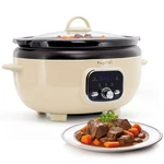 Megachef 6.9 Quart Oval Electric Digital Slow Cooker In Cream With Black Pot. Fixed Price $64.99.