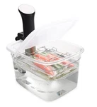 Everie Sous Vide Container 12 Quarts With Qt, Plastic Lid, Rack, Clear. Fixed Price $49.23.