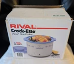 Vintage Rival Crock-ette Stoneware Slow Cooker 1 Qt #3205 Blue Lid Box. Fixed Price $22.99.