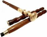 Gold Finish Three Tier Knob Handle With Spiral Brown Foldable Wooden Walking Sti. Fixed Price $49.99.