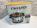 Crock Pot 4.5 Quart Manual Slow Cooker Damask Pattern Black & White SCR450-PT. Fixed Price $69.99.