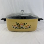 Vintage Sears Roebuck 1976 Yellow Merry Mushroom Slow Cooker Pot & Lid. Fixed Price $99.95.
