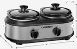 Chefman Double Round Crock Slow Cooker + Buffet Server X 1.25 Qt RJ15-125-D. Fixed Price $38.99.