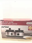 Sunvivi Dual Slow Cooker And Server, Silver, 2X1.25 Quart Capacity. Fixed Price $48.99.