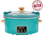 The Pioneer Woman Teal Speckle 6 Quart Slow Cooker, Touchpad Controls. Fixed Price $34.84.