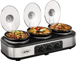 Sunvivi Slow Cooker, Triple Buffet 4.5 Quarts, Black/silver. Fixed Price $140.29.