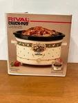 Vintage Rival Crock Pot Quart Slow Cooker Green Garden Model 3355 New Open Box. Fixed Price $65.00.