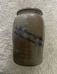 Antique Stoneware Salt Glazed A.p. Donaghho Crock Parkersburg Wv 10" Tall Obo. Fixed Price $180.00.