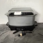 West Bend Quart Slow Cooker 84905 Gunsmoke Gray With Clear Glass Lid Base Cord. Fixed Price $59.99.