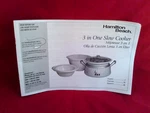 Hamilton Beach In Slow Cooker 2 6 Qt 33135 33134 33133 - Manual Only Oem. Fixed Price $8.95.