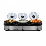 Megachef Triple 2.5 Quart Slow Cooker And Buffet Server In Brushed Silver Bl. Fixed Price $64.92.