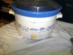Vintage Gently Used Rival Crockpot Large Blue Vine Patterns Stoneware. Fixed Price $53.99.
