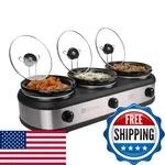 Tru Triple Buffet Server & Slow Cooker - Three 2.5 Qt Removable Crock Inserts. Fixed Price $178.14.