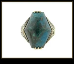 Vintage Ladies Sterling Silver Blue Glass And Marcasite Ring. Fixed Price $95.00.